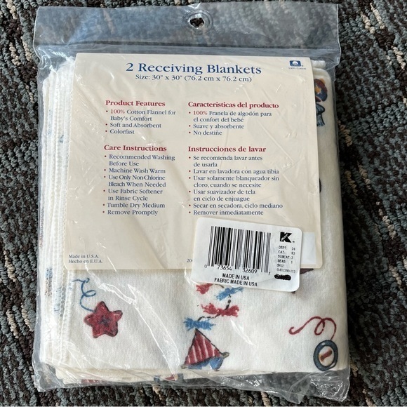 2 Vintage Receiving Baby Blankets Cotton USA 1980's Teddy Bear NOS 30X30 Kmart - Picture 8 of 9